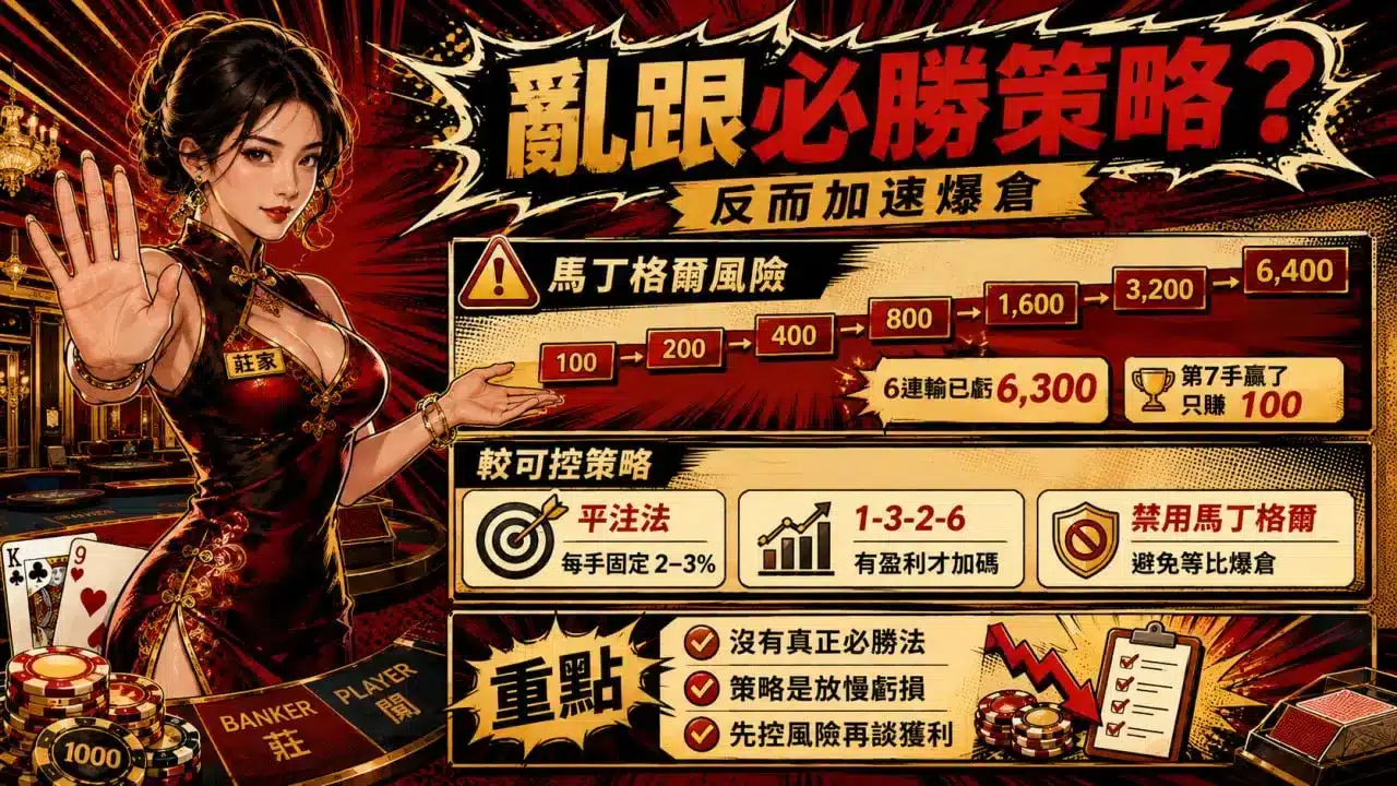 百家樂好打嗎避坑圖卡，解析馬丁格爾風險、平注法與1-3-2-6下注策略
