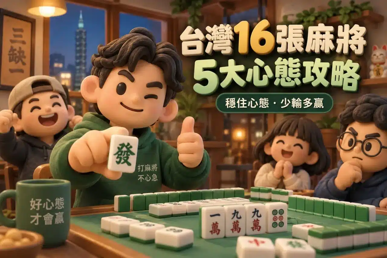 台灣16張麻將打法5大心態攻略，呈現朋友打麻將情境、發財牌與穩住心態少輸多贏的實戰觀念