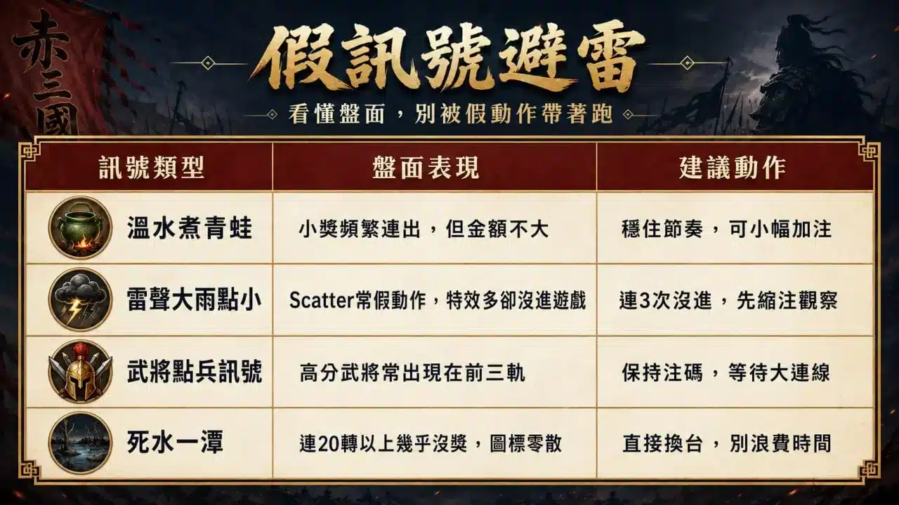 赤三國試玩攻略圖，整理假訊號辨識、新手避坑、Scatter觀察與盤面判讀重點，協助玩家理解遊戲機制。