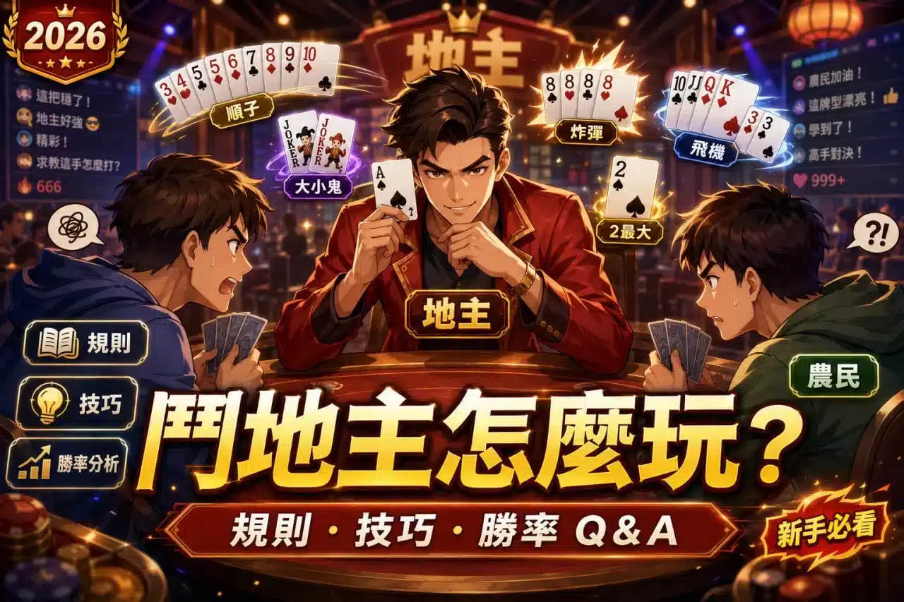 鬥地主怎麼玩完整教學，介紹鬥地主怎麼玩、叫地主規則、牌型大小、出牌技巧與新手必學Q&A。
