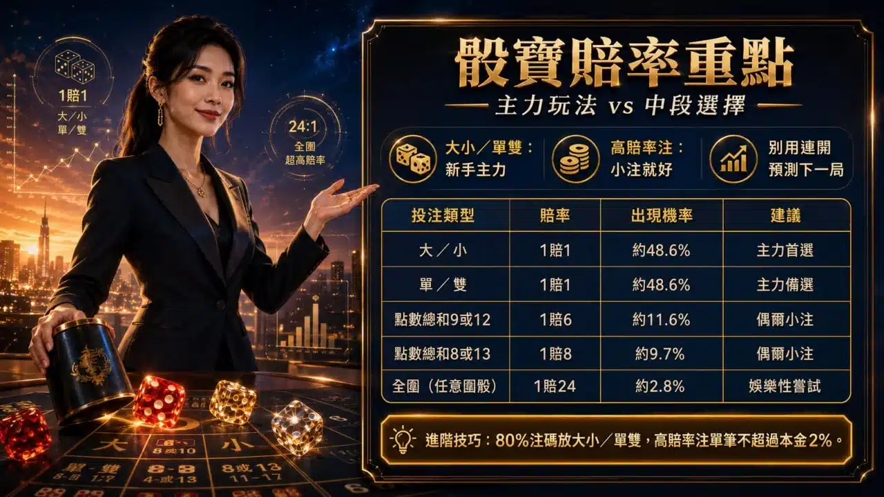 骰寶技巧與大小單雙點數圍骰賠率比較圖