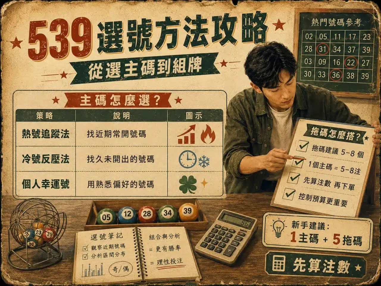 539選號方法攻略圖解，整理主碼、拖碼搭配與今彩539常見選號策略